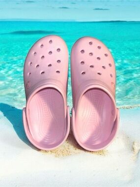 🆕💗Crocs Crocband Women’s Clogs Comfort Slip On Pink White Stripe • Size 6 • NWOT
